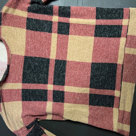 Bombom Women XL Checkered Plaid Brown Black Maroon Crew Neck Fall Sweater - Picture 2 of 7